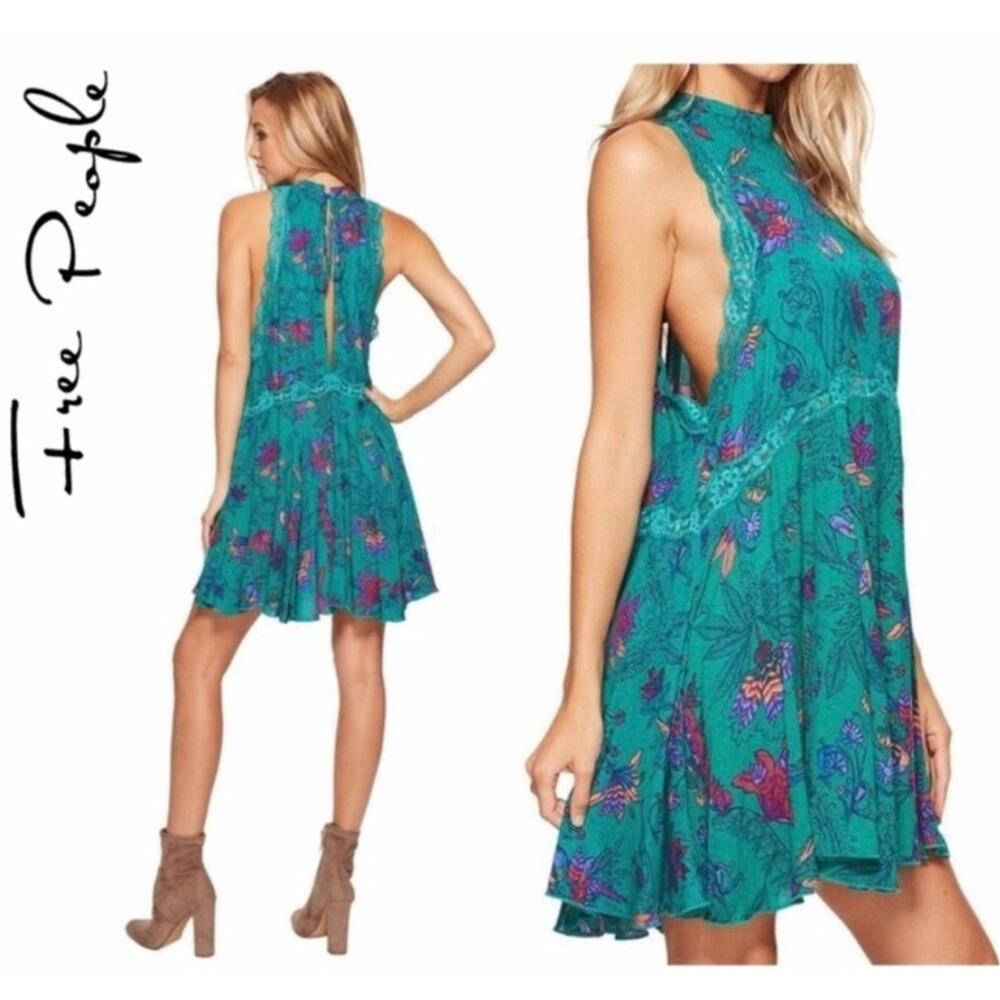Free People. Small Petite  She Moves High Neck Sleeveless Mini Green Chemise
